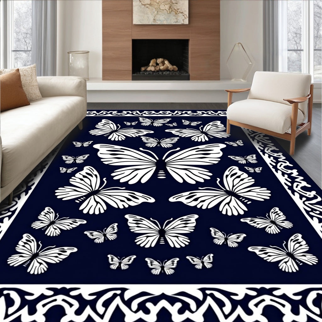 Monarch Butterfly Patterned Border Design Rug