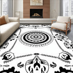 Bold Black White Floral Mandala Design Rug