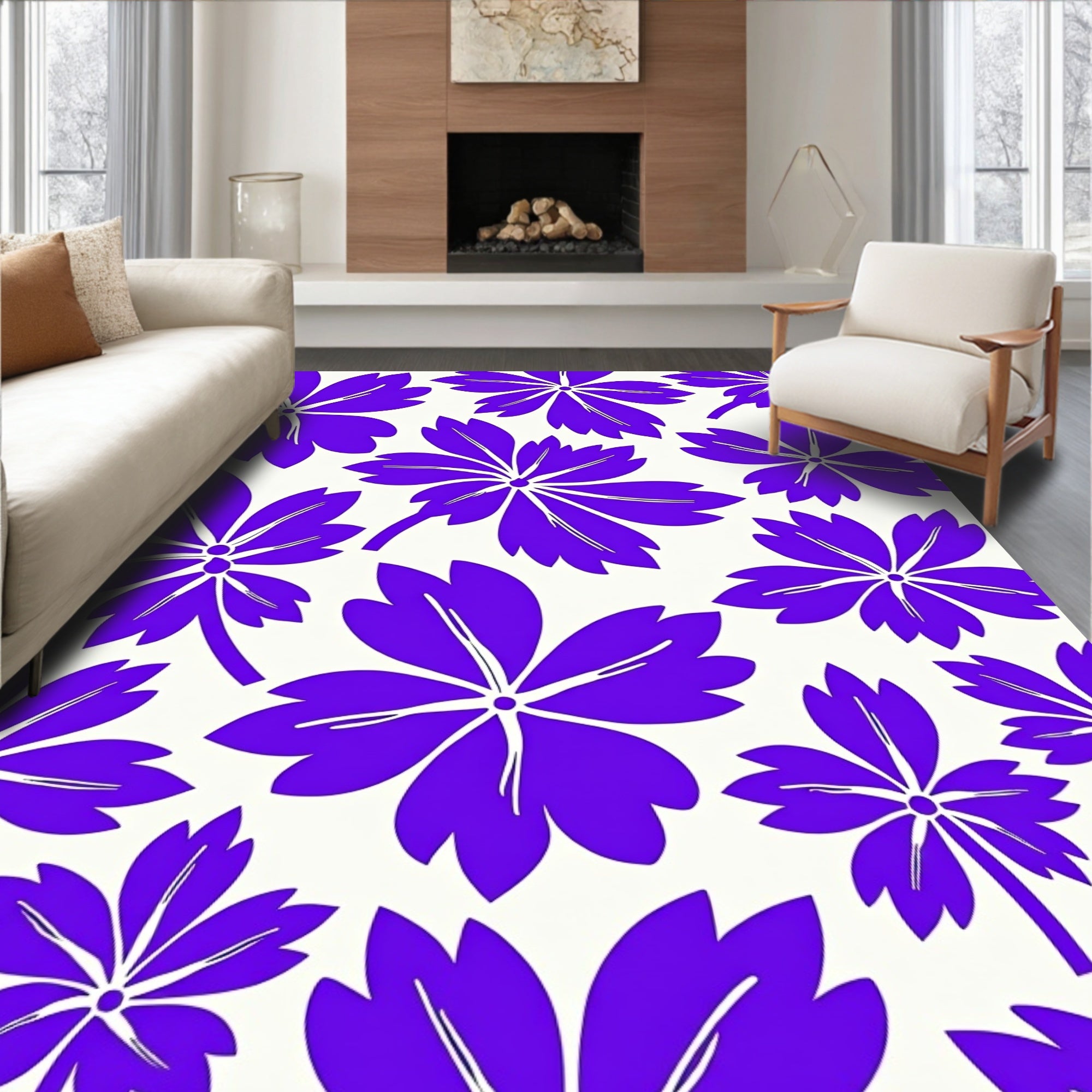 Vibrant Purple Floral Pattern Rug