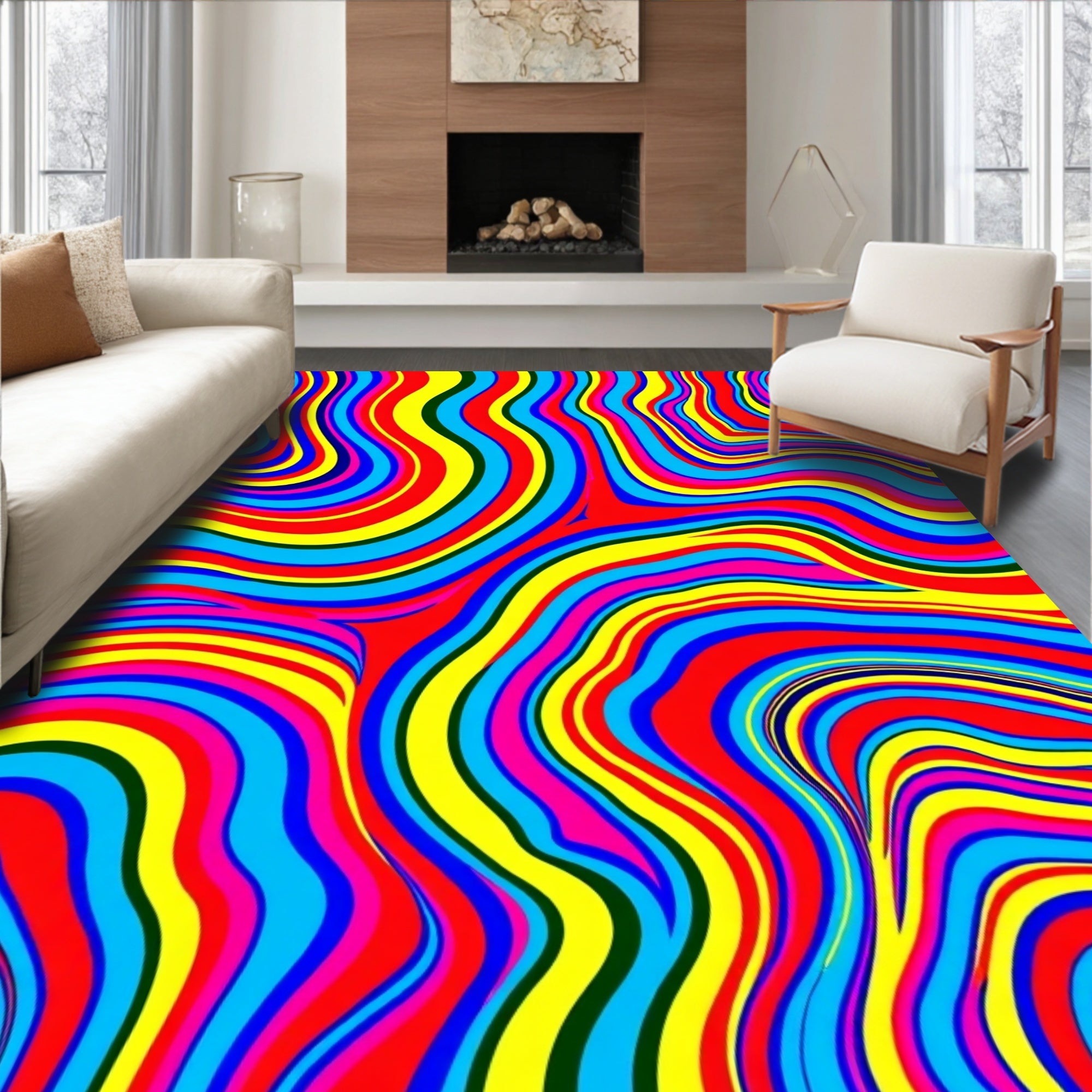 Vibrant Wavy Color Field Stripe Rug