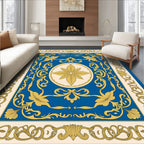 Blue And Gold Floral Scrollwork Rug
