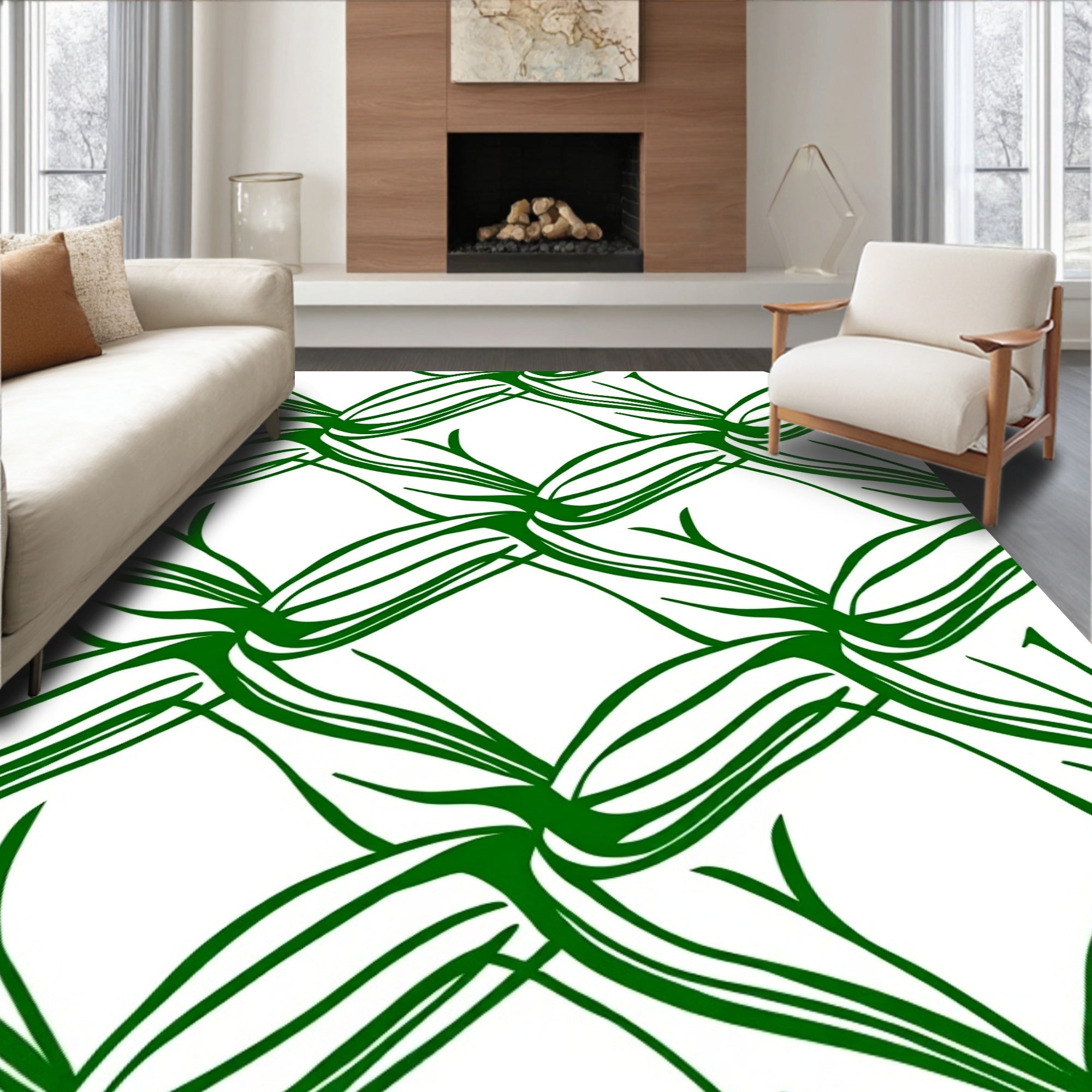 Green Vine Interwoven Pattern Rug