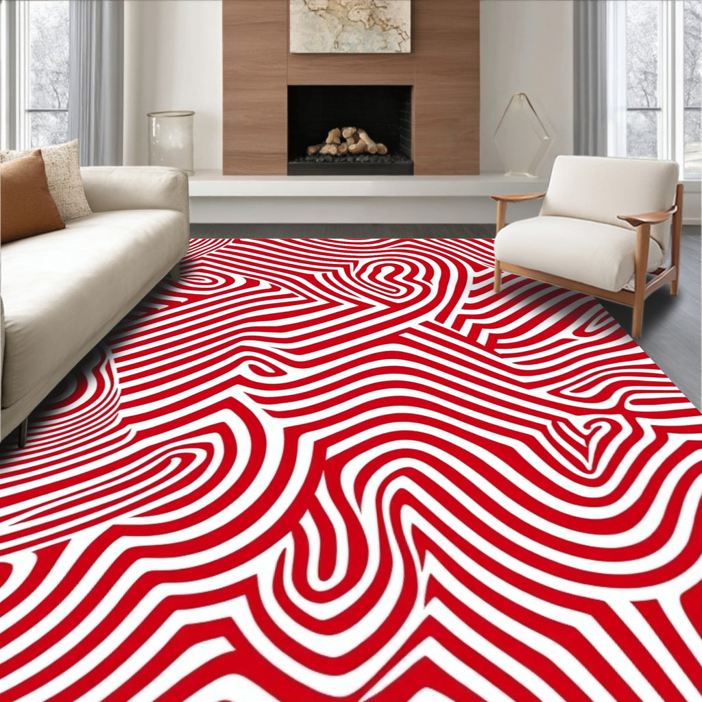 Vivid Red Abstract Swirl Rug