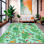 Tropical Floral Pattern Teal Rug