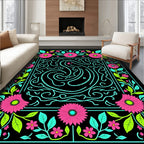 Bright Floral Swirl Vibrant Line Art Rug