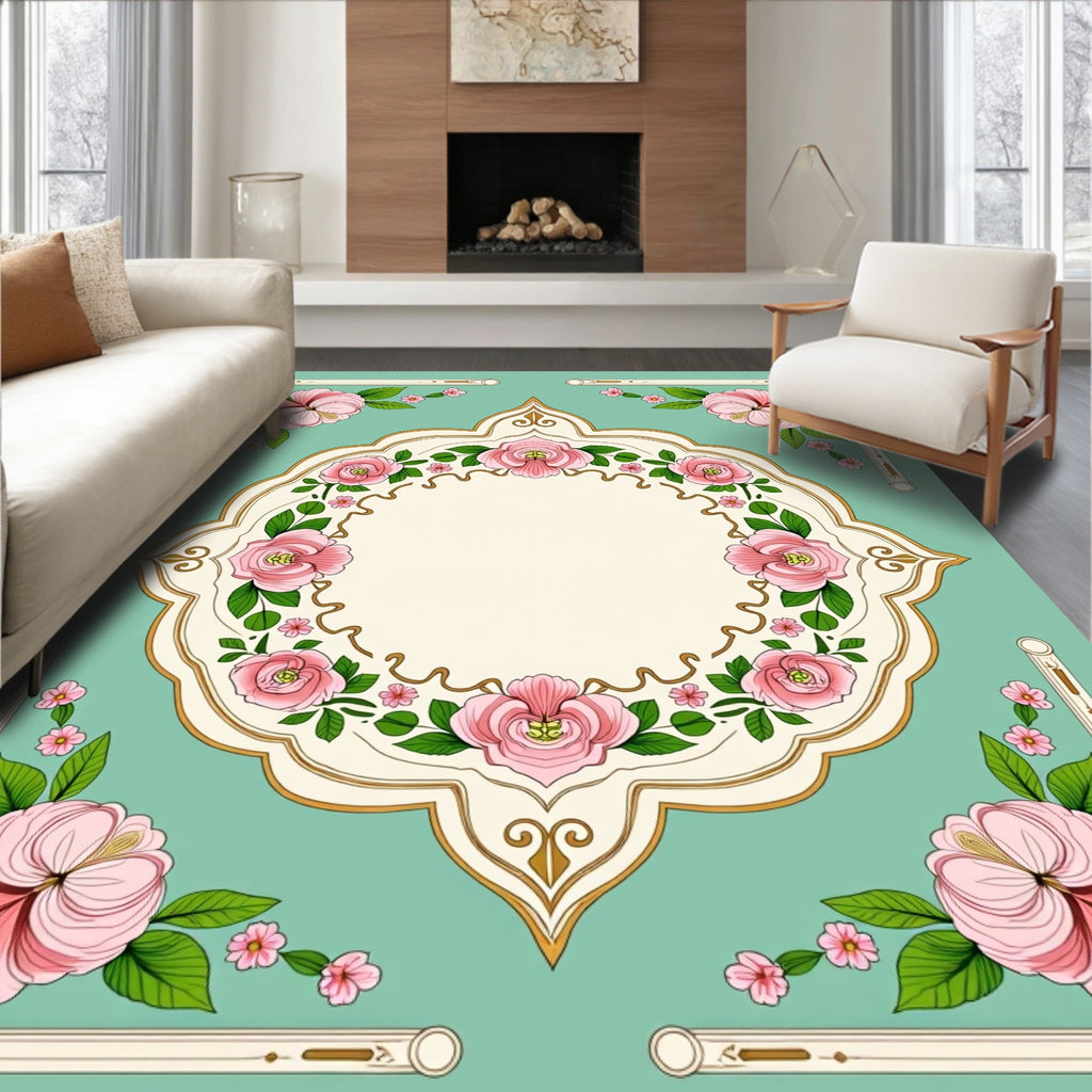 Pink Floral Garden Medallion Rug