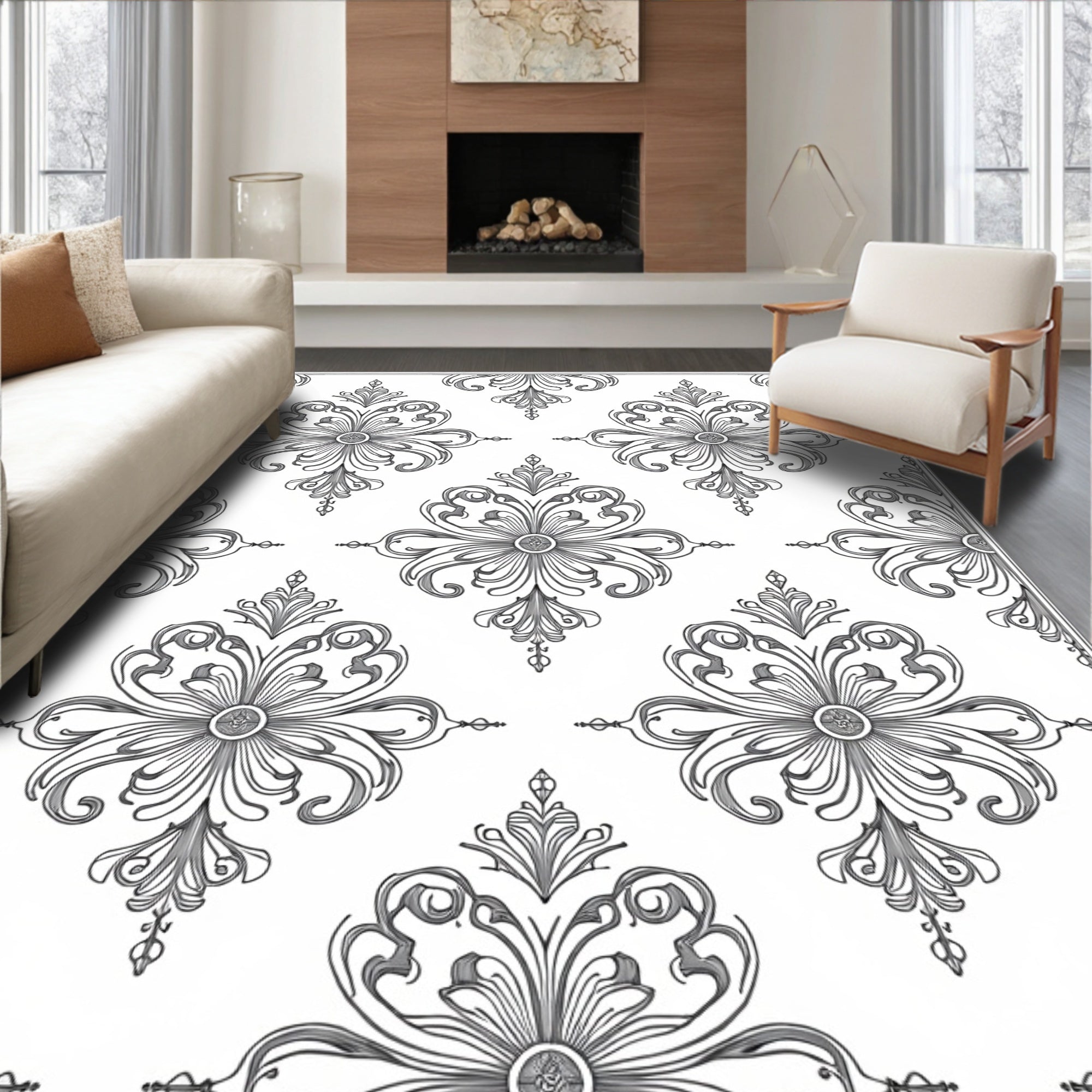 Ornate Filigree Floral Pattern Rug