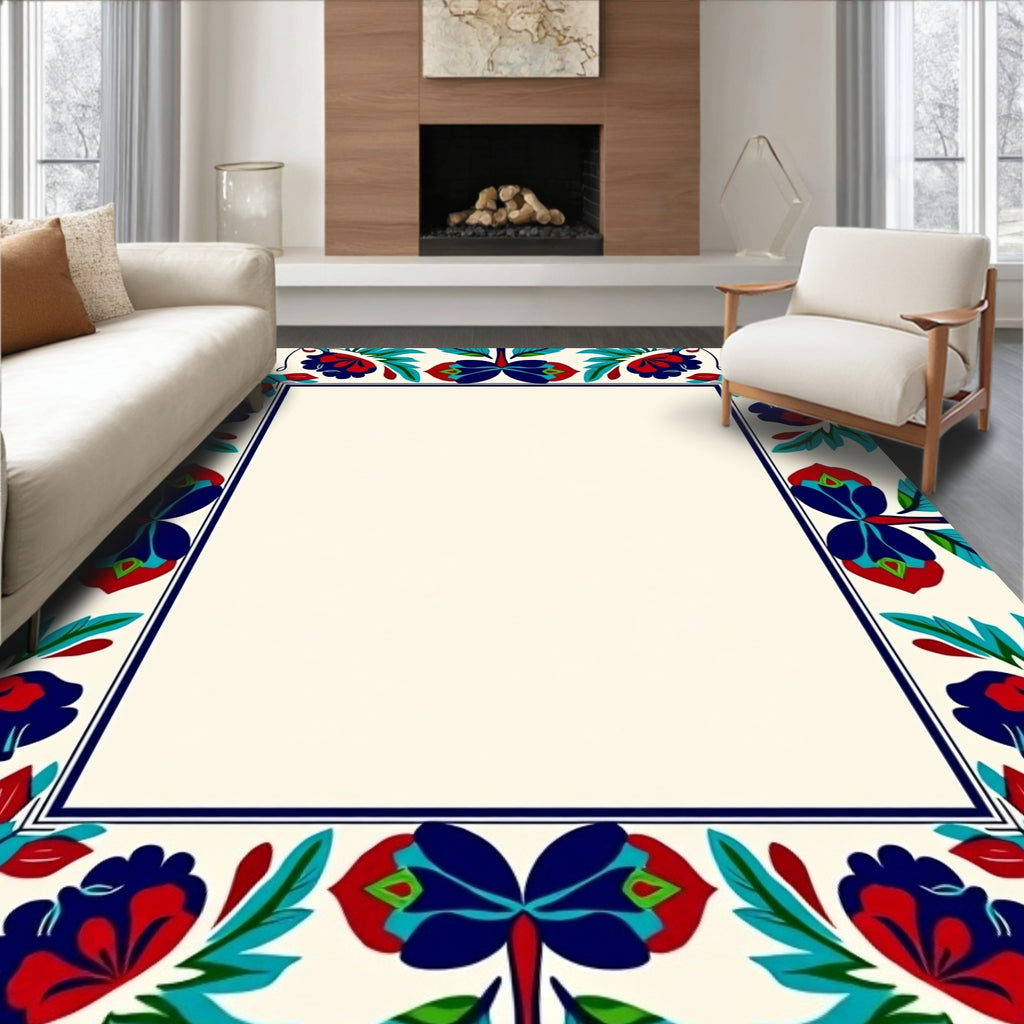 Bold Floral Border Design Rug