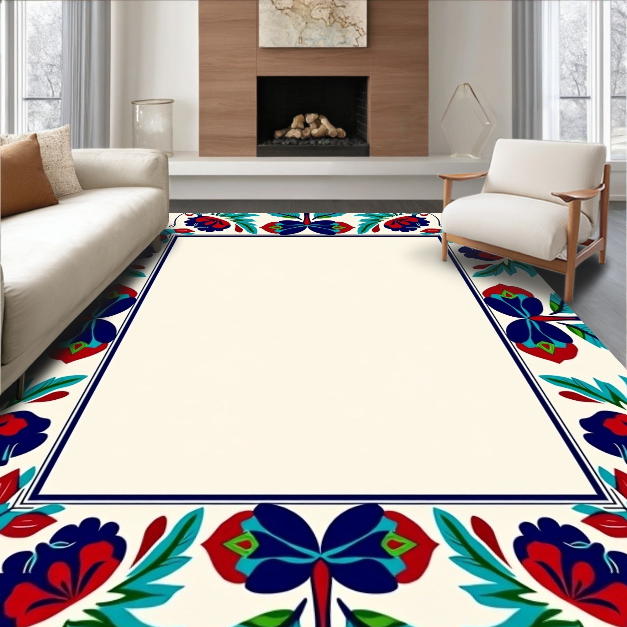 Bold Floral Border Design Rug
