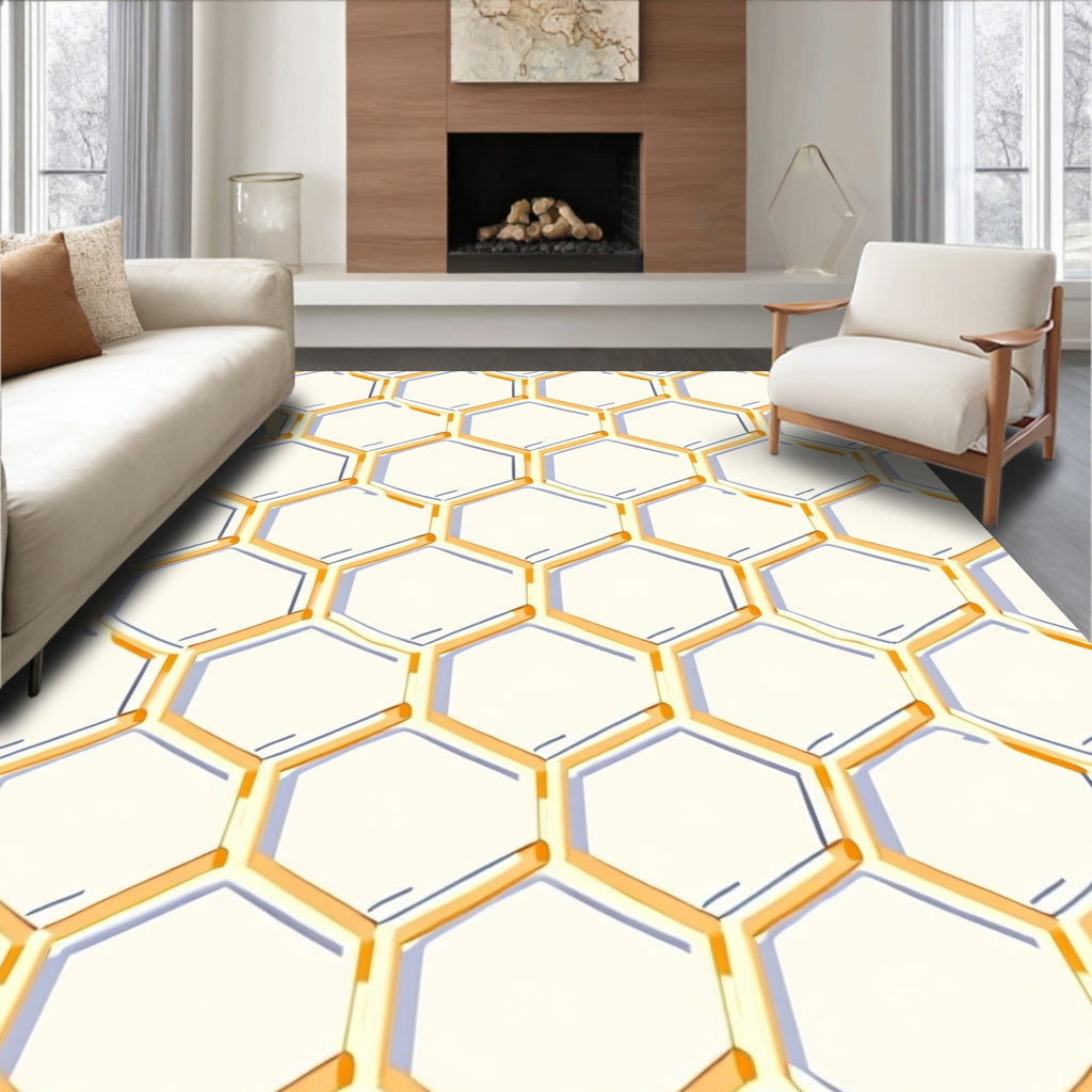 Golden Honeycomb Geometric Pattern Rug