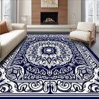 Dark Blue Intricate Floral Mandala Rug