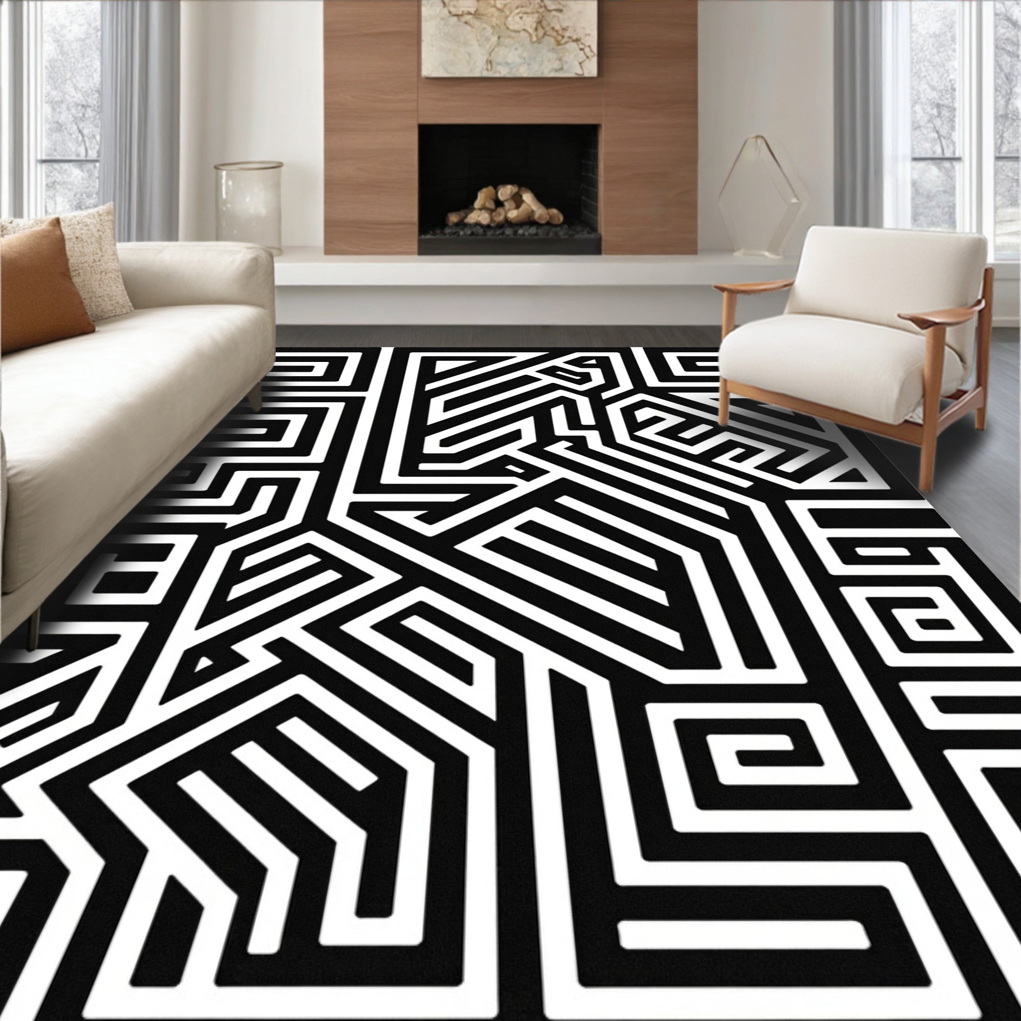 Bold Geometric Maze Pattern Rug