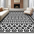 Intricate Tribal Geometric Black And White Rug