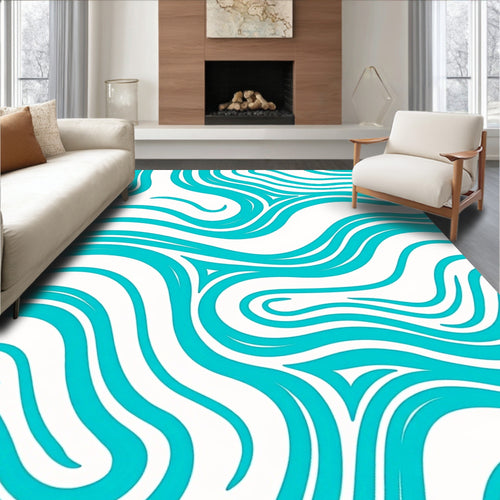 Abstract Aqua Swirl Pattern Rug