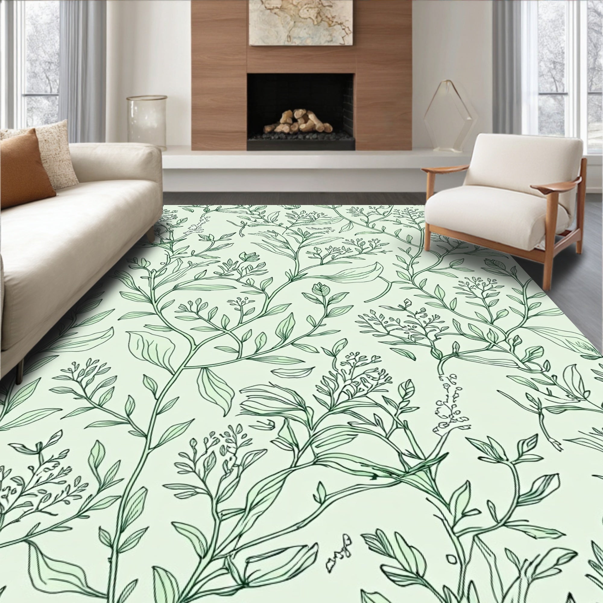 Delicate Botanical Vine Pattern Rug