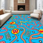 Bold Red Yellow Wavy Lines Icons Rug
