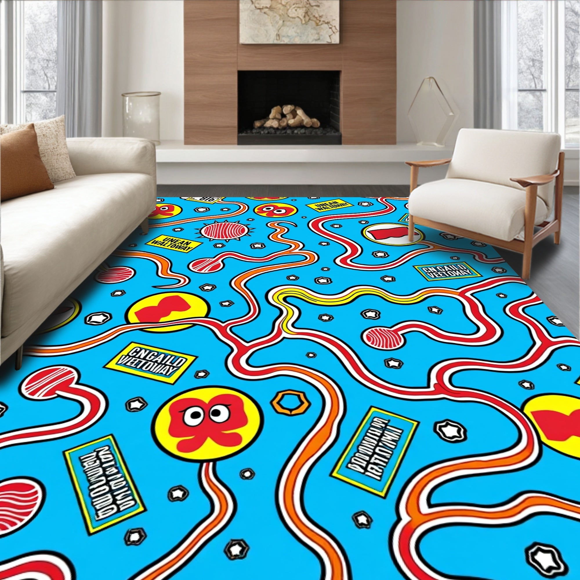 Bold Red Yellow Wavy Lines Icons Rug