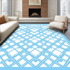 Abstract Blue Geometric Lattice Pattern Rug