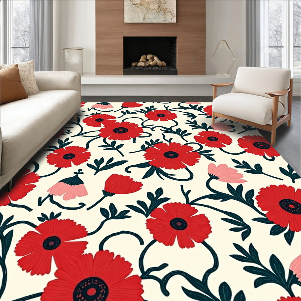 Floral Vine Red Pink Pattern Rug