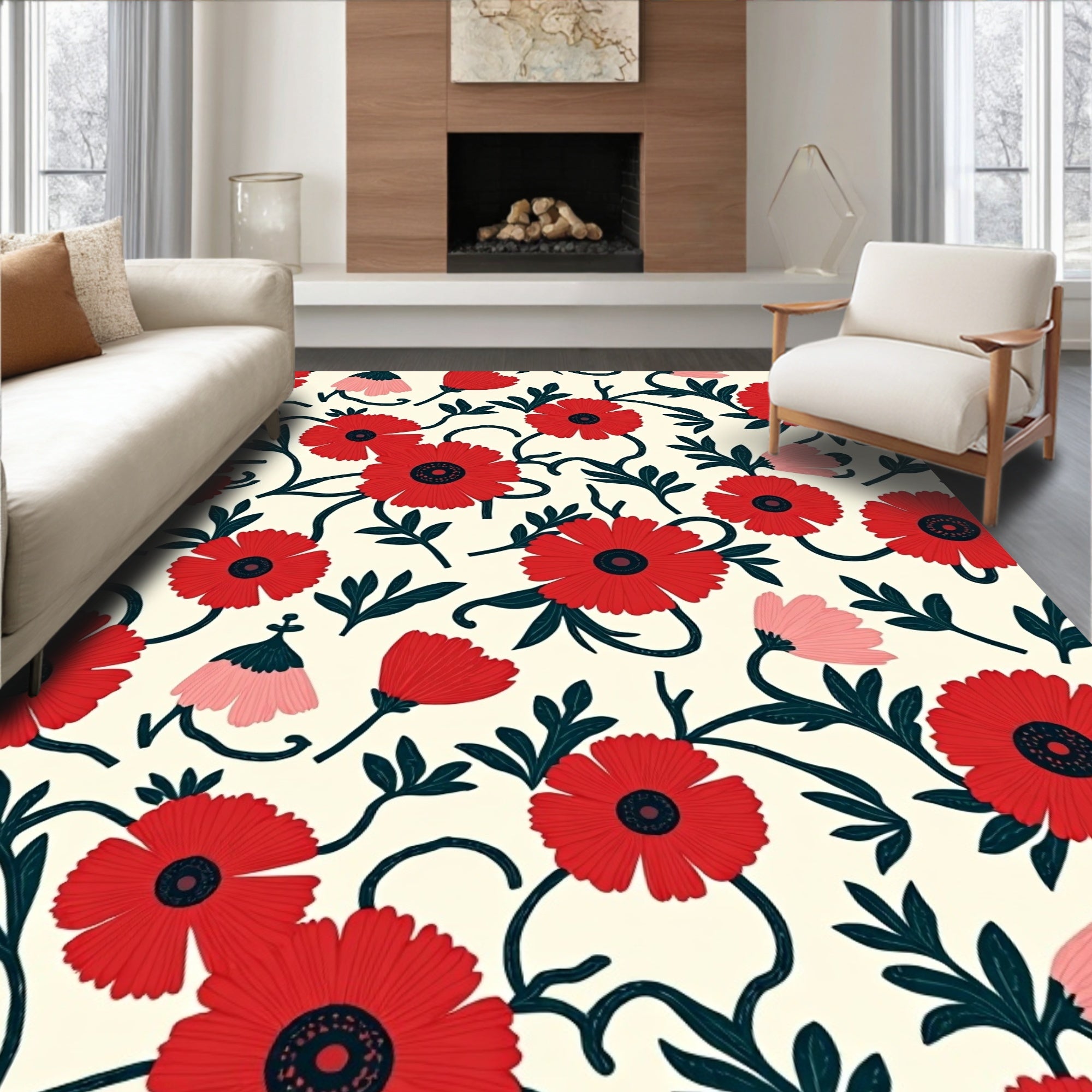 Floral Vine Red Pink Pattern Rug