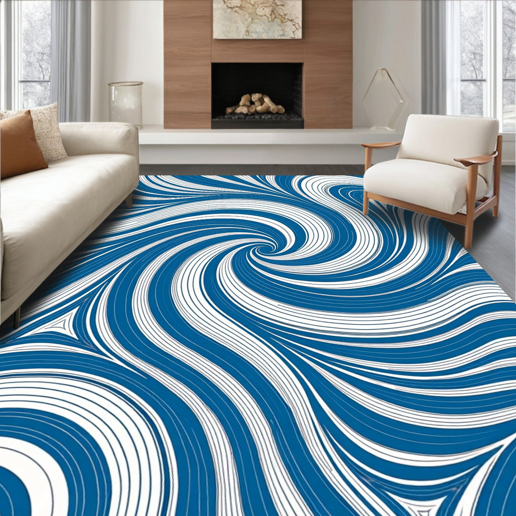 Swirling Blue And White Abstract Pattern Rug