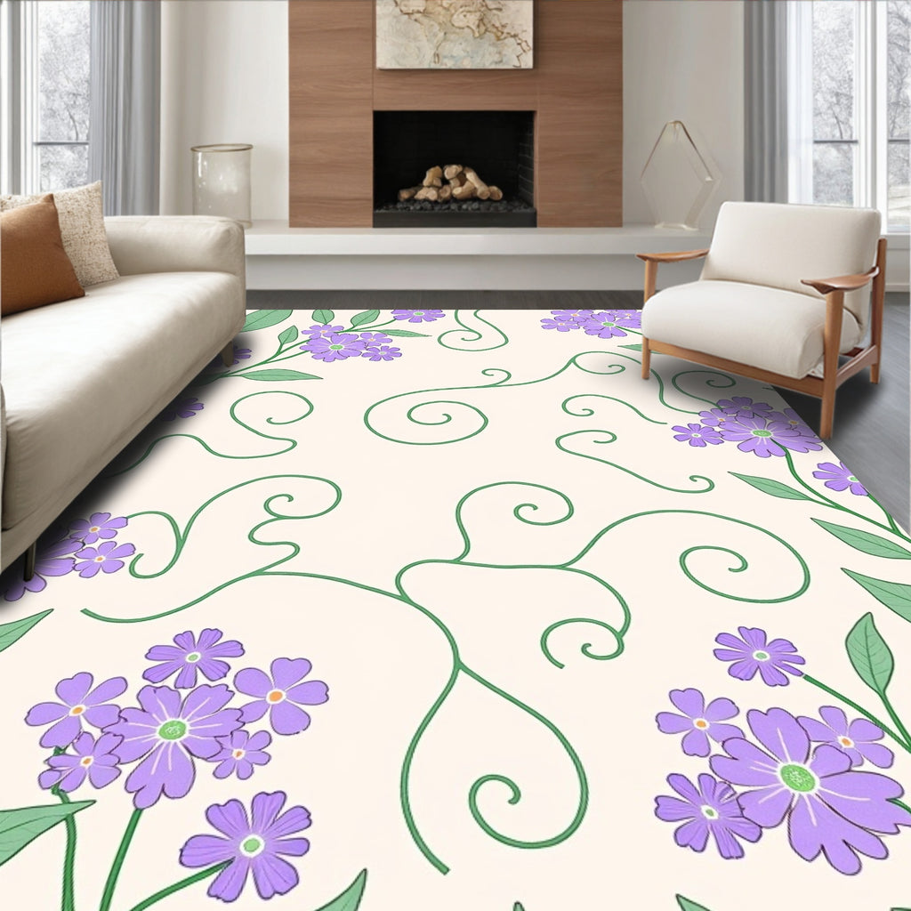 Purple Floral Swirl Garden Design Rug