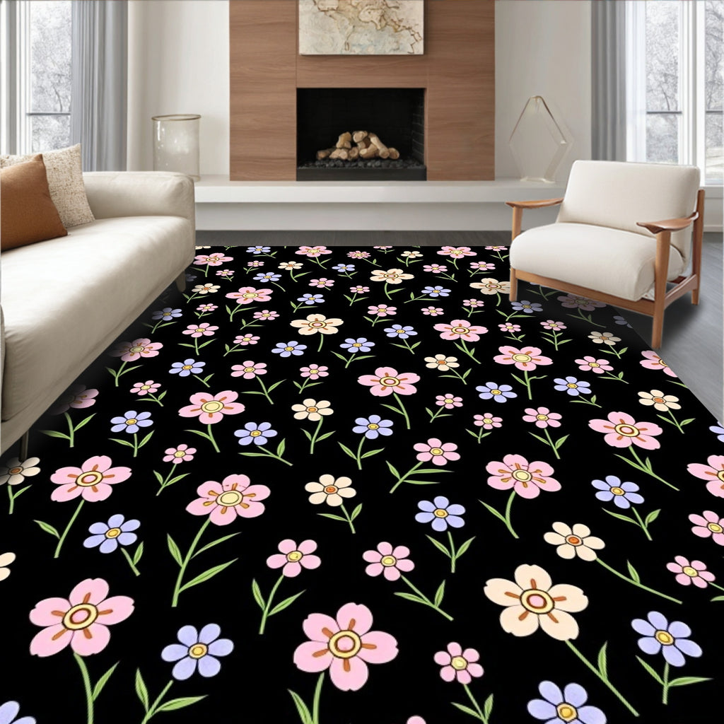 Delicate Multi Colored Flower Pattern Rug