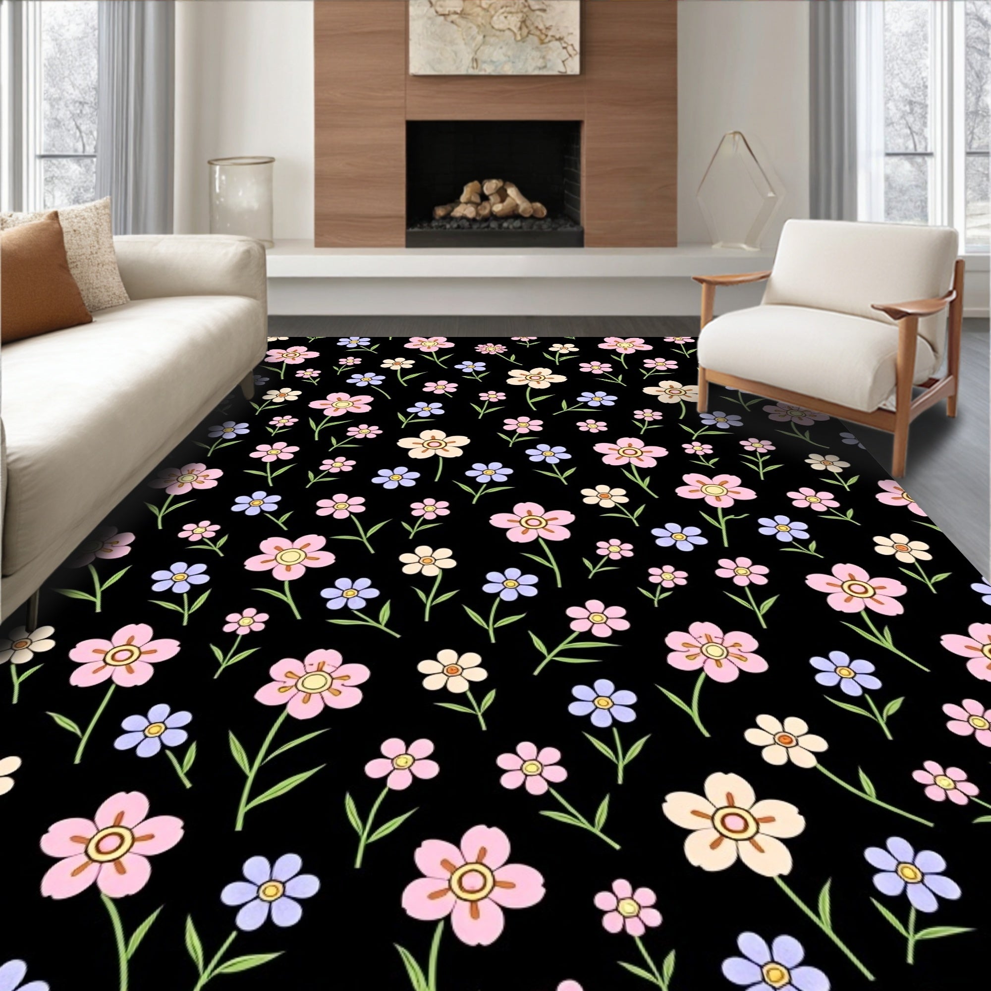 Delicate Multi Colored Flower Pattern Rug