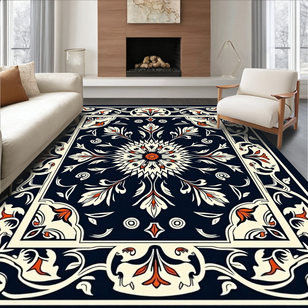 Intricate Floral Scrollwork Graphic Rug