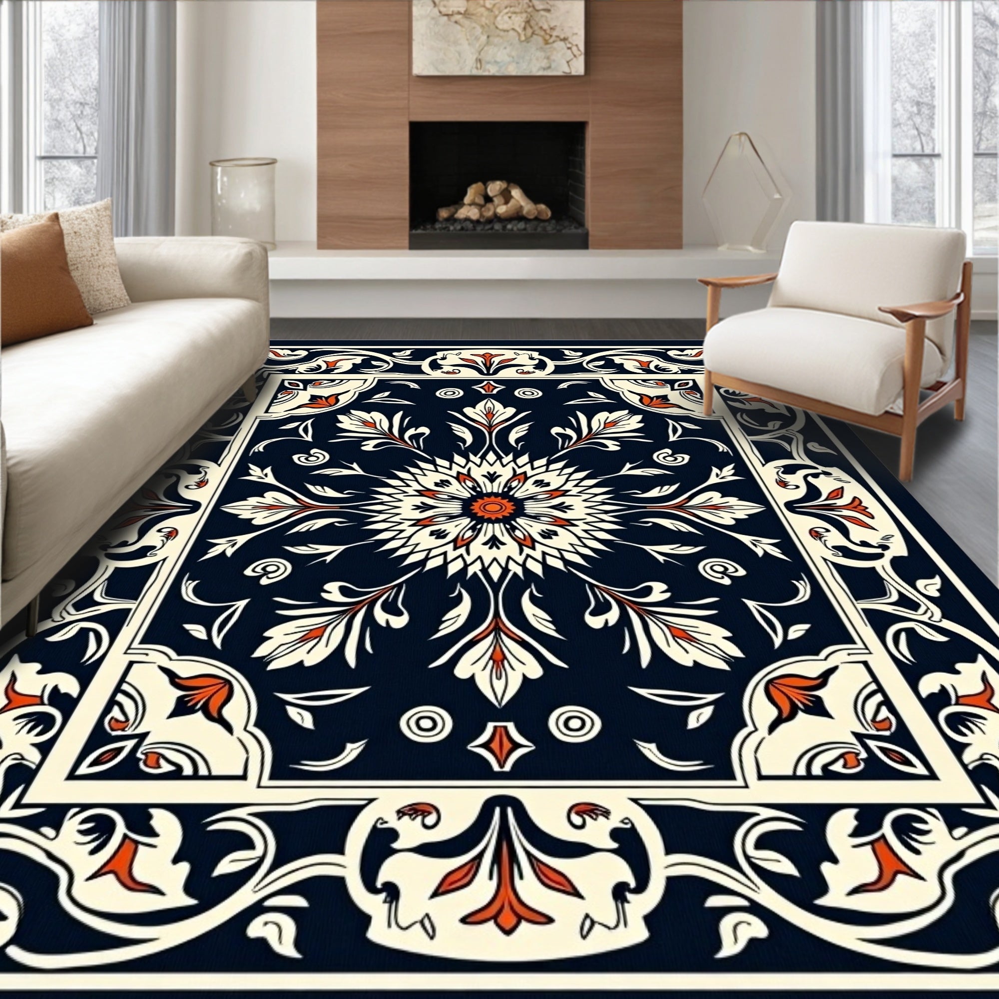 Intricate Floral Scrollwork Graphic Rug