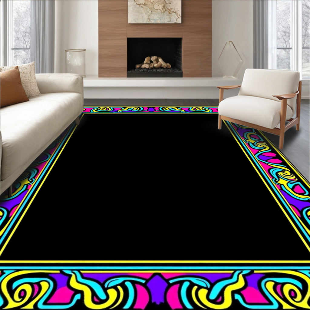 Vibrant Abstract Swirl Border Rug