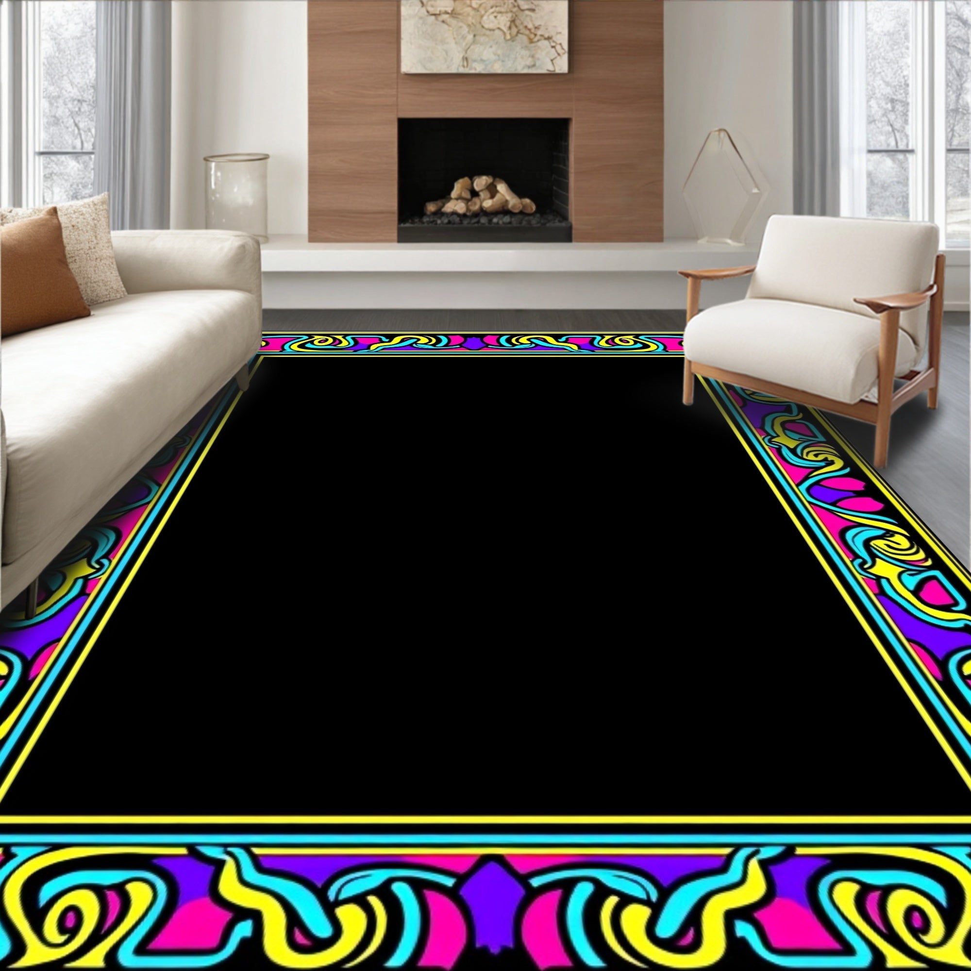 Vibrant Abstract Swirl Border Rug