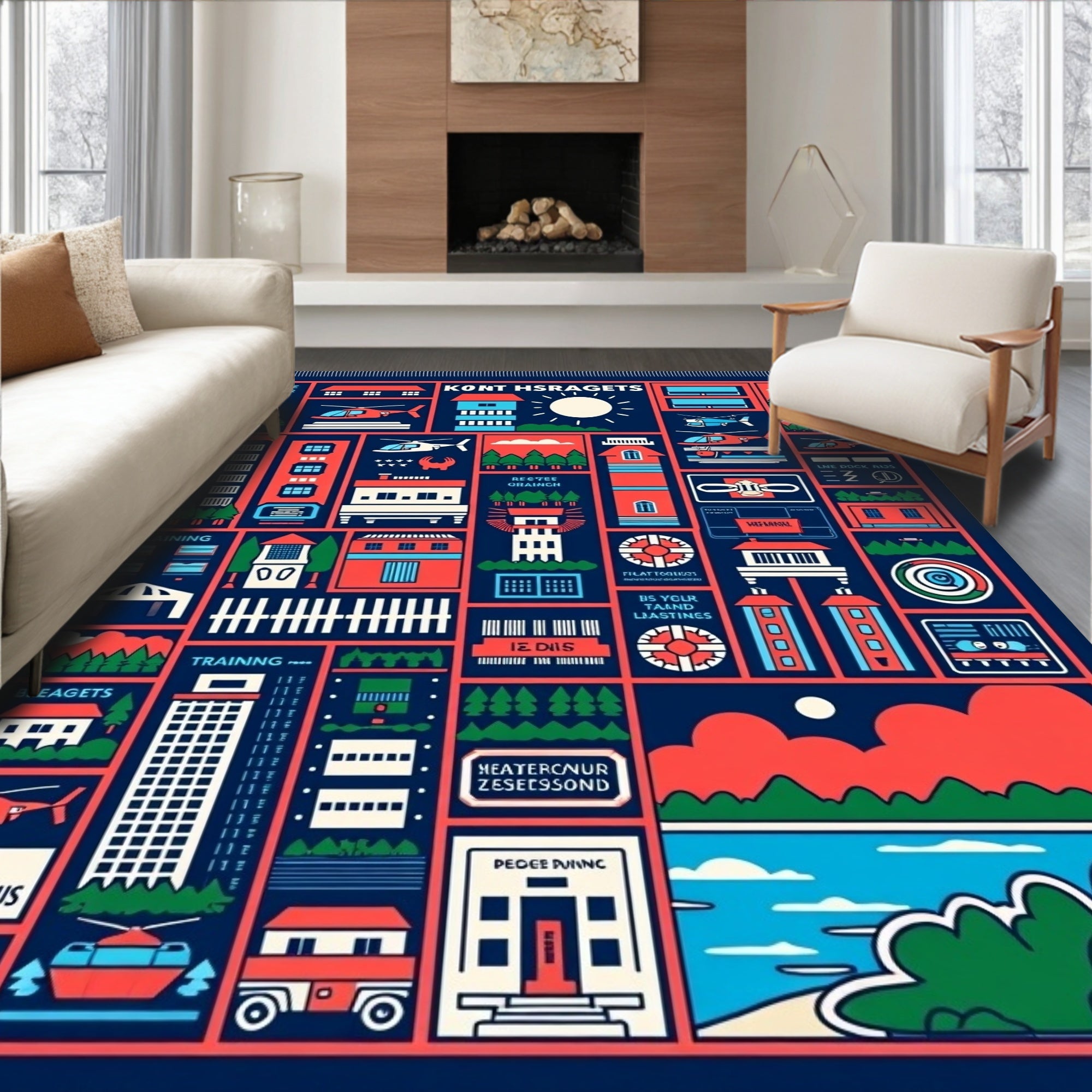Retro Urban Scene Collage Rug