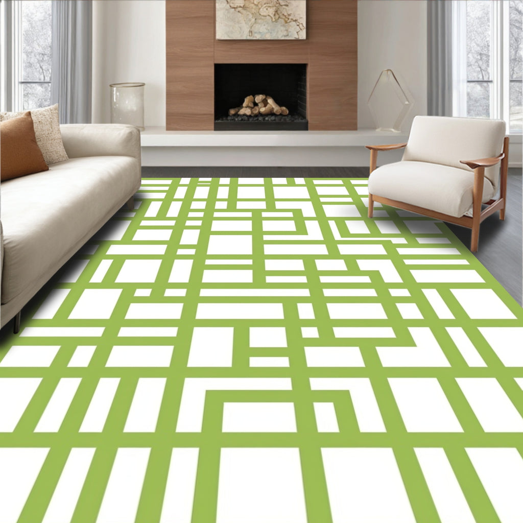 Green Rectangular Grid Abstract Pattern Rug