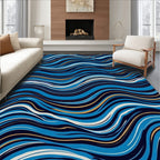 Abstract Blue Gold Wave Pattern Rug