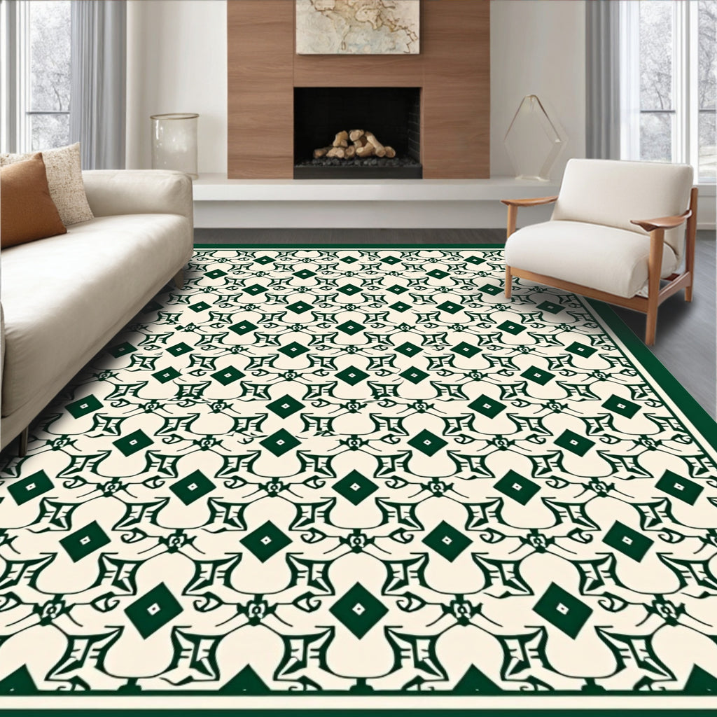 Classic Diamond Patterned Green Rug