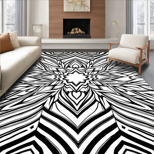 Abstract Black White Floral Design Rug