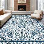 Intricate Blue Floral Patterned Art Deco Rug