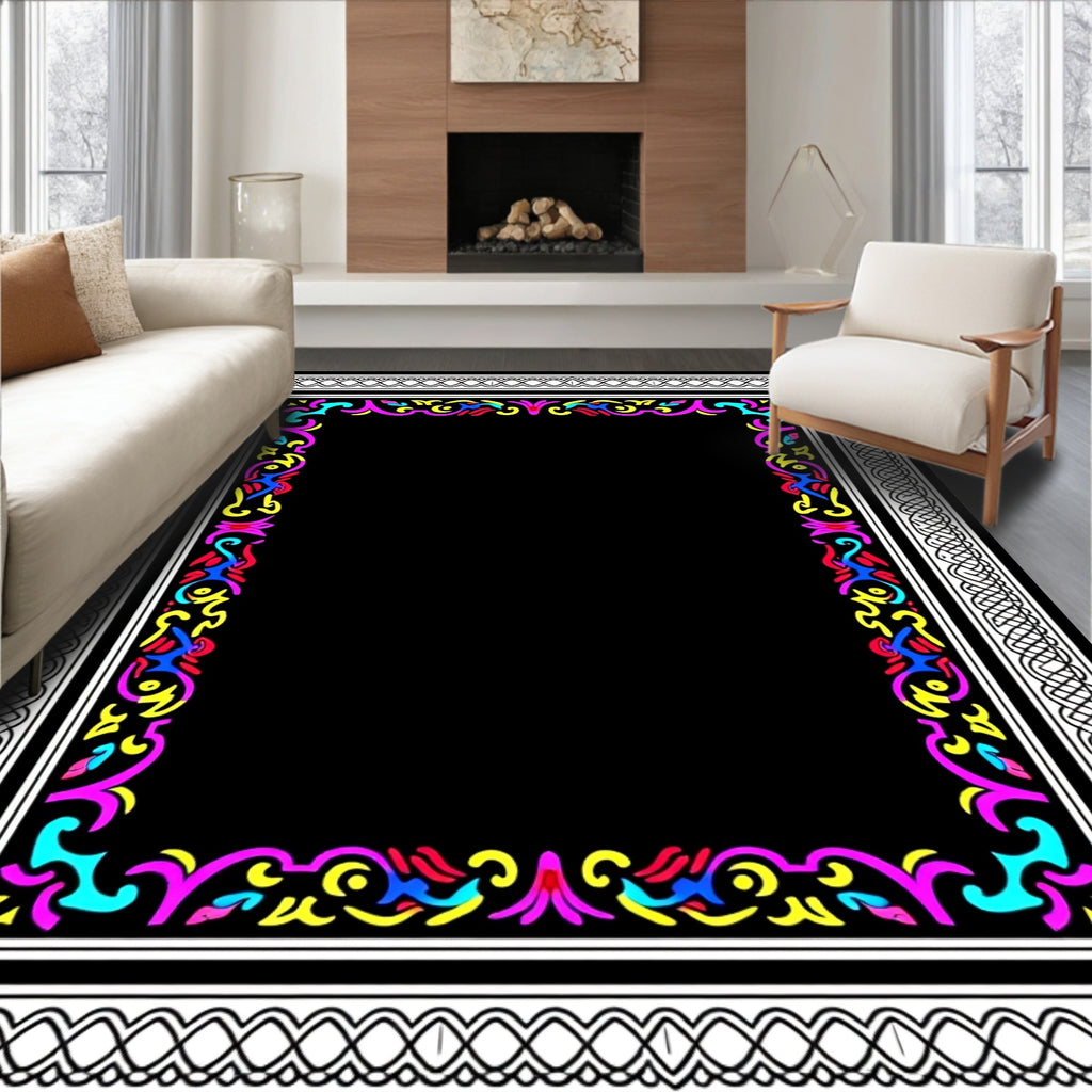Vibrant Abstract Border Design Rug