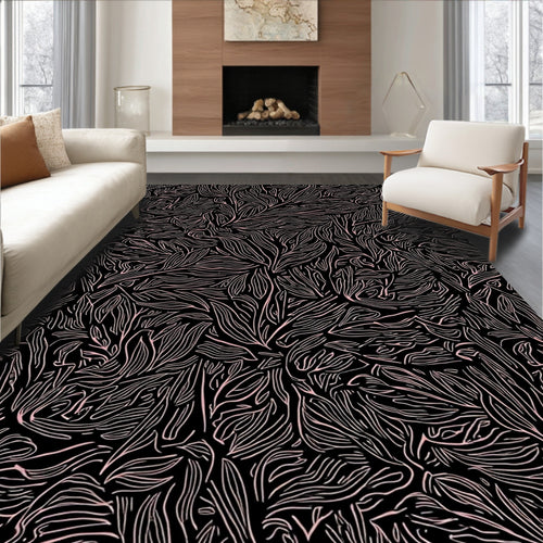 Abstract Pink Line Art Botanical Rug