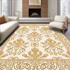 Elegant Gold Damask Scroll Pattern Rug