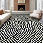 Abstract Black White Geometric Maze Design Rug