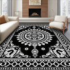 Classic Black White Floral Medallion Rug
