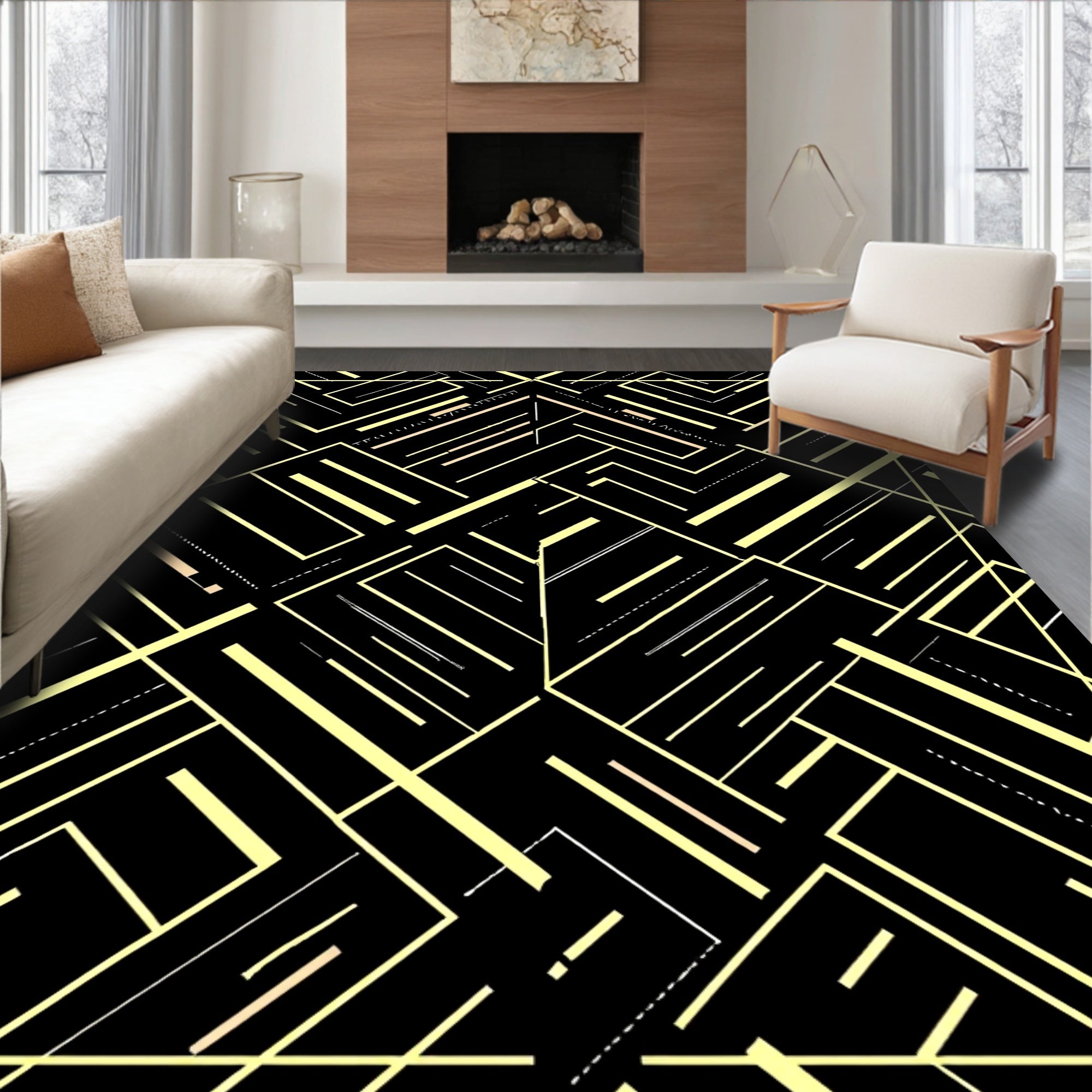 Art Deco Geometric Stripe Pattern Rug