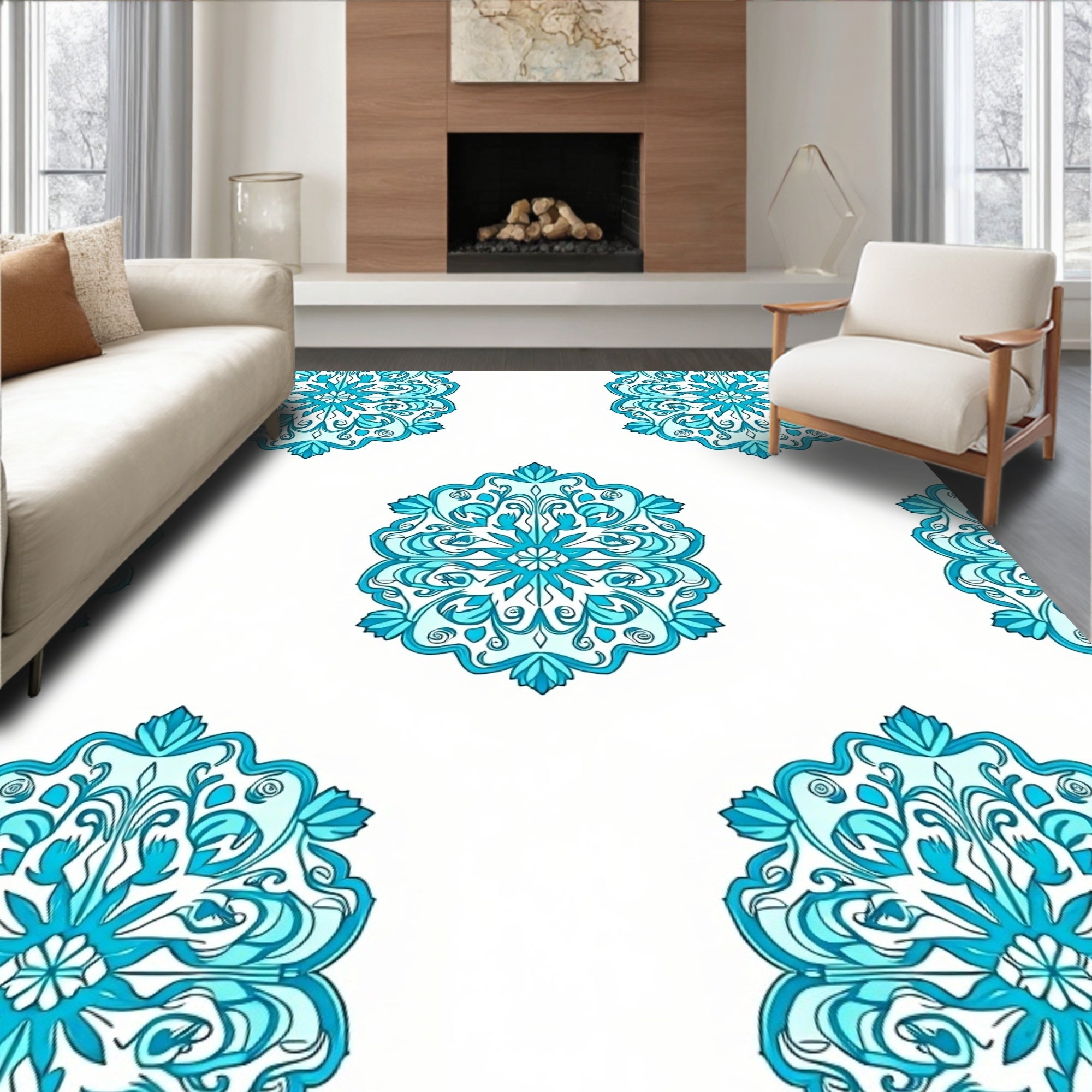 Mandala Style Aqua Pattern Rug