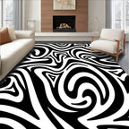 Bold Black and White Swirl Pattern Rug