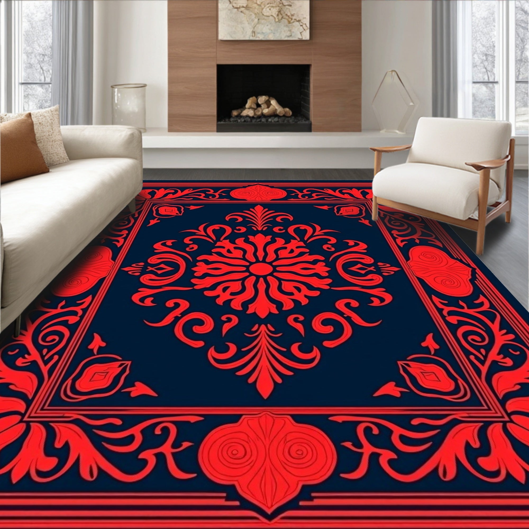 Classic Floral Bordered Medallion Rug