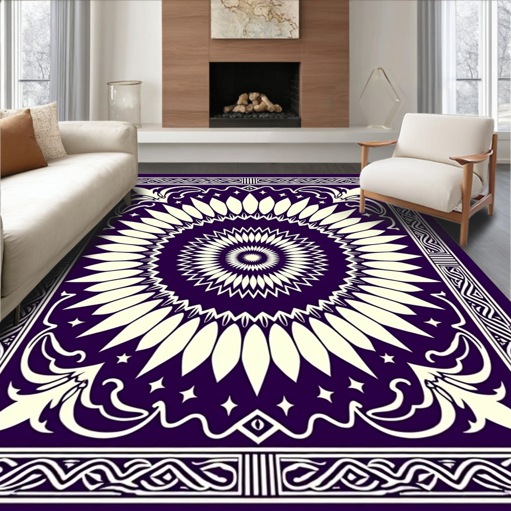 Floral Sunburst Mandala Pattern Rug