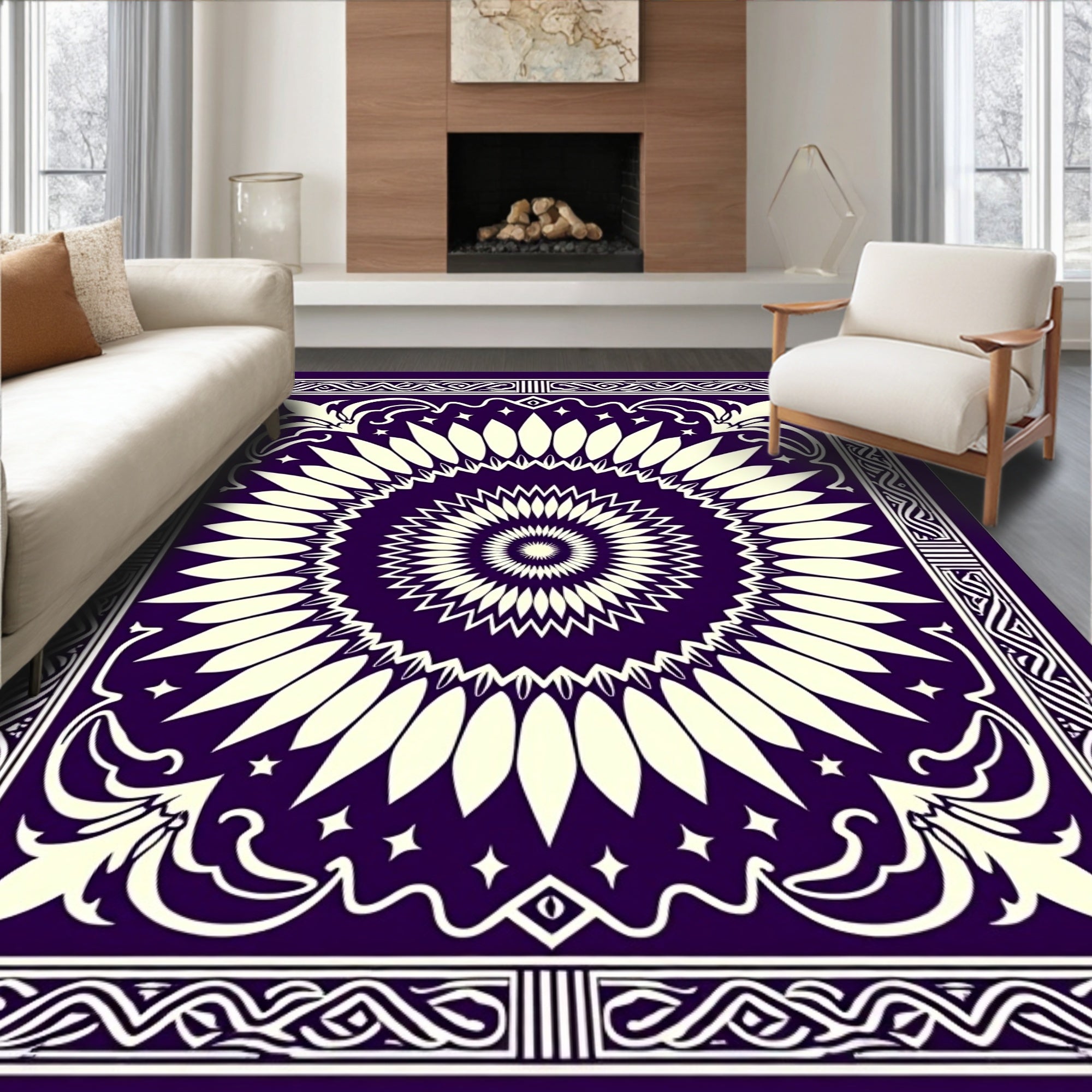 Floral Sunburst Mandala Pattern Rug