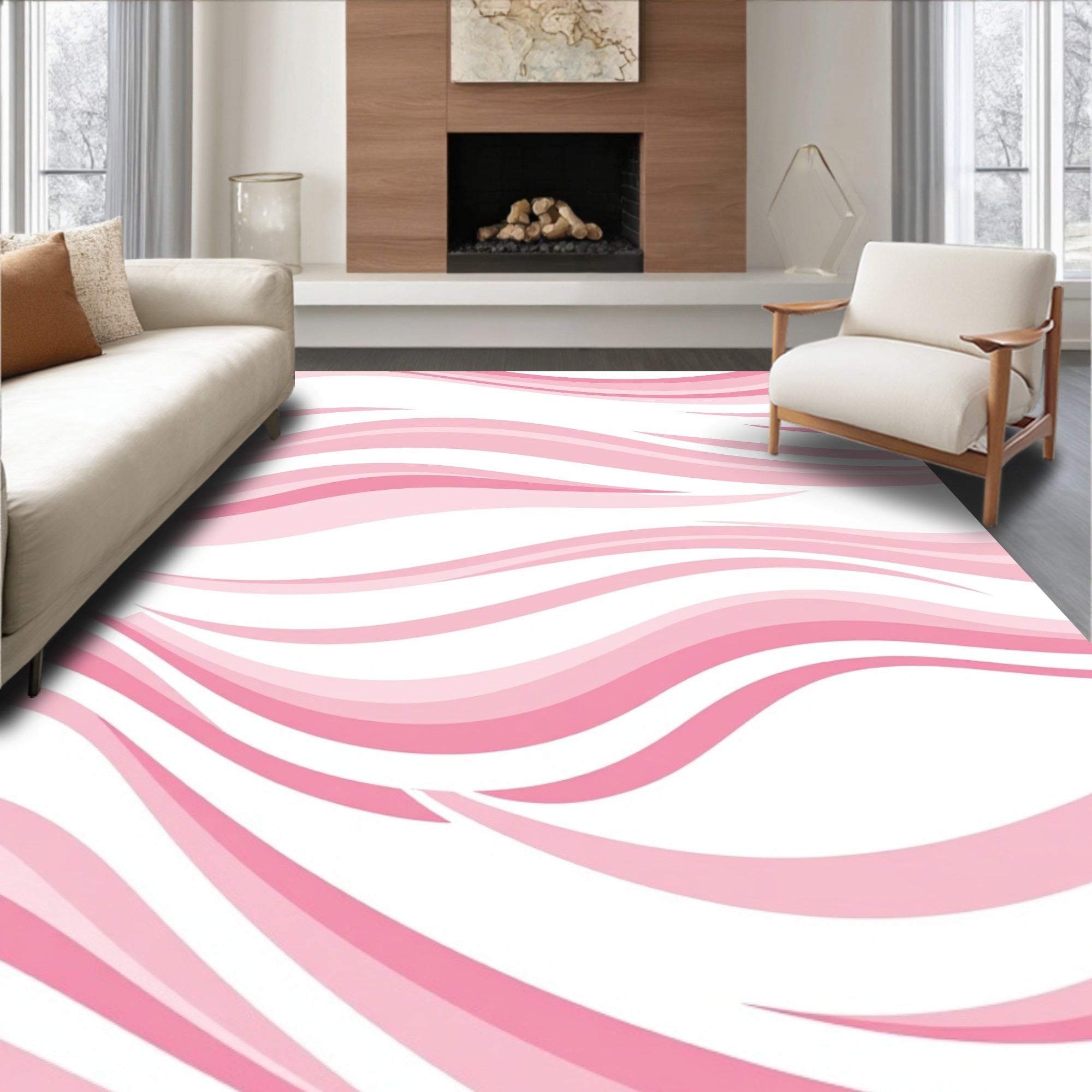 Soft Pink Wavy Stripes Rug